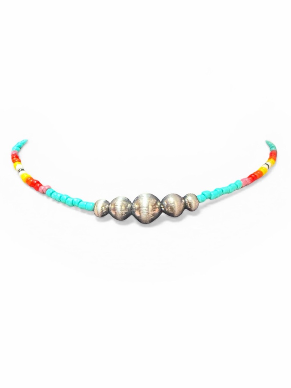 Turquoise Multicolored Western Navajo Beaded, seed beads,Necklace,chocker - Picture 3 of 6